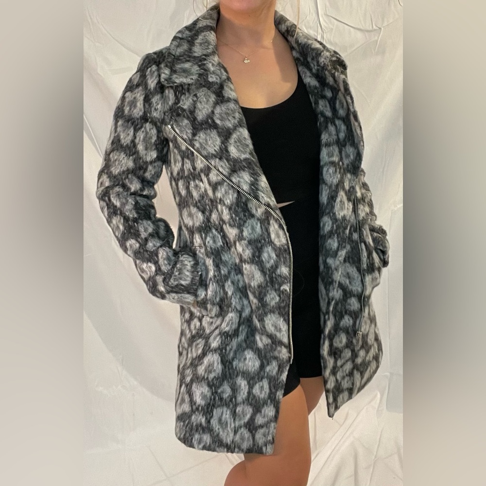Loft Wool Leopard Print Pea Coat S